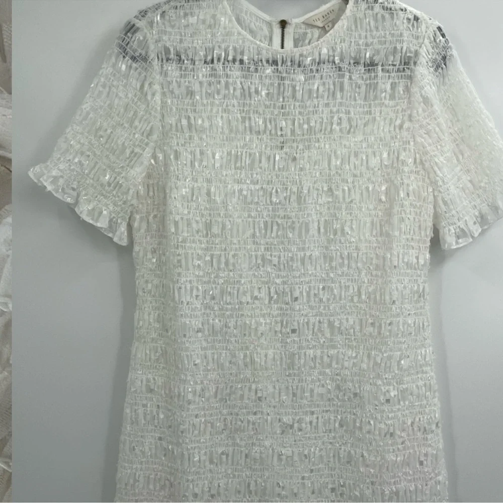 Ted baker London white tildra smoked fit and flare mini dress size large 10 nwt - Picture 4 of 11